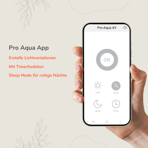 Airvenue Luftreiniger 2 Pro Aqua Airvenue App für eine Steuerung der Einschaltzeit Beleuchtung und Effekten.